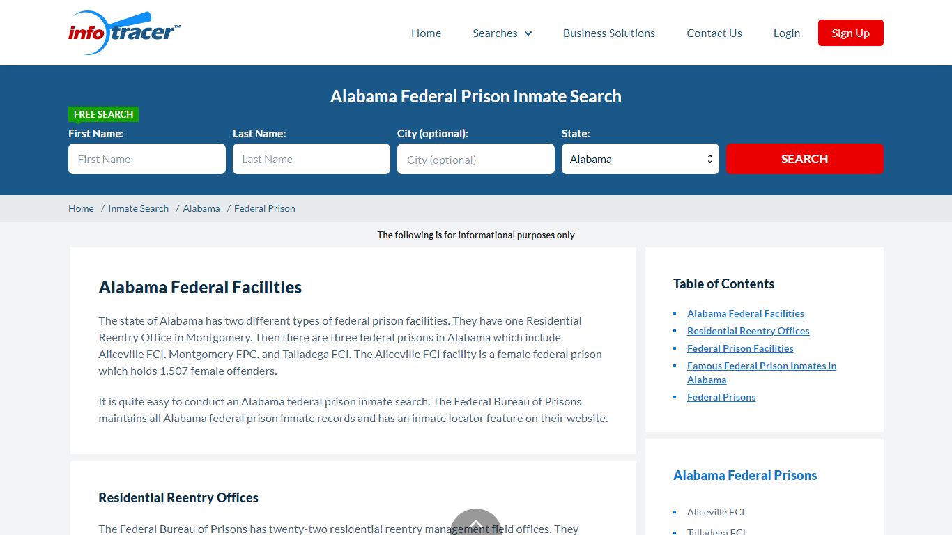 Alabama Federal Prisons Inmate Records Search - InfoTracer